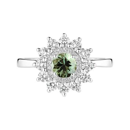 Bague Or blanc 18 cts Saphir Vert Lefkos 5 mm