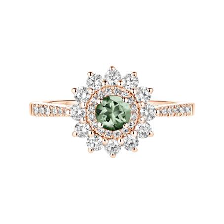 Bague Or rose 18 cts Saphir Vert Lefkos 4 mm Pavée Pavée