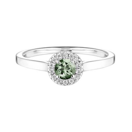 Bague Or blanc 18 cts Saphir Vert Rétromantique S