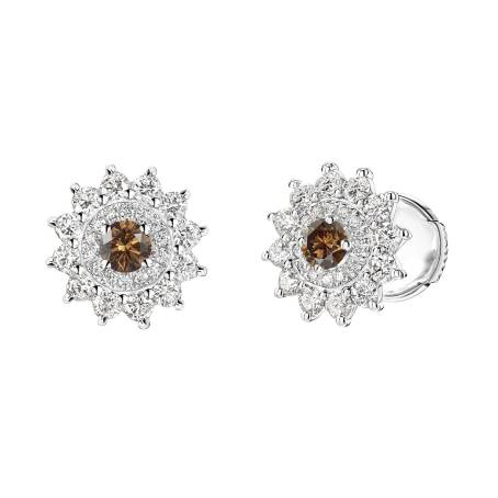 Boucles d'oreilles Or blanc 18 cts Diamant Chocolat Lefkos