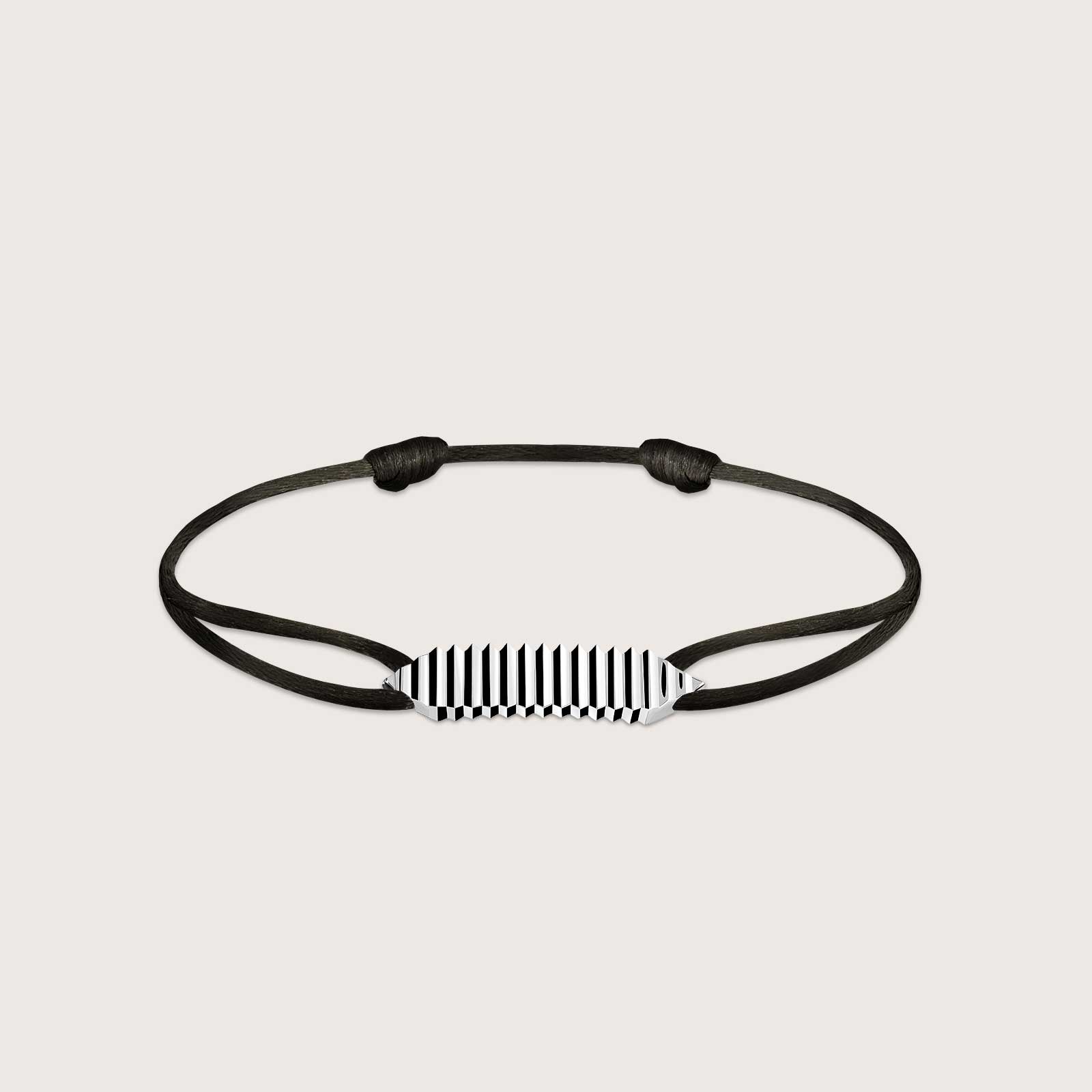 Bracelet cordon Noir Or blanc 18 cts Entaille Crans