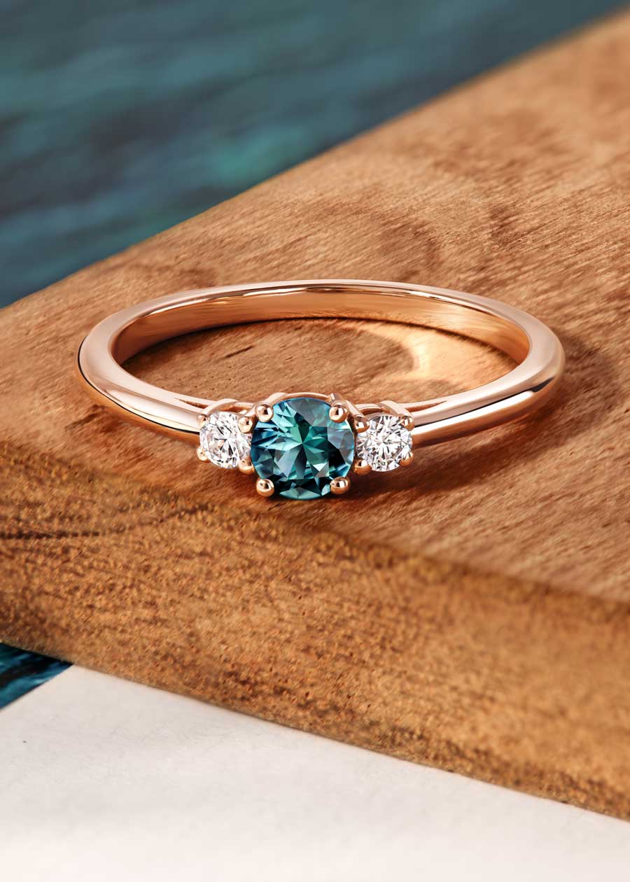 Bague Baby Lady duo or rose et saphir Teal