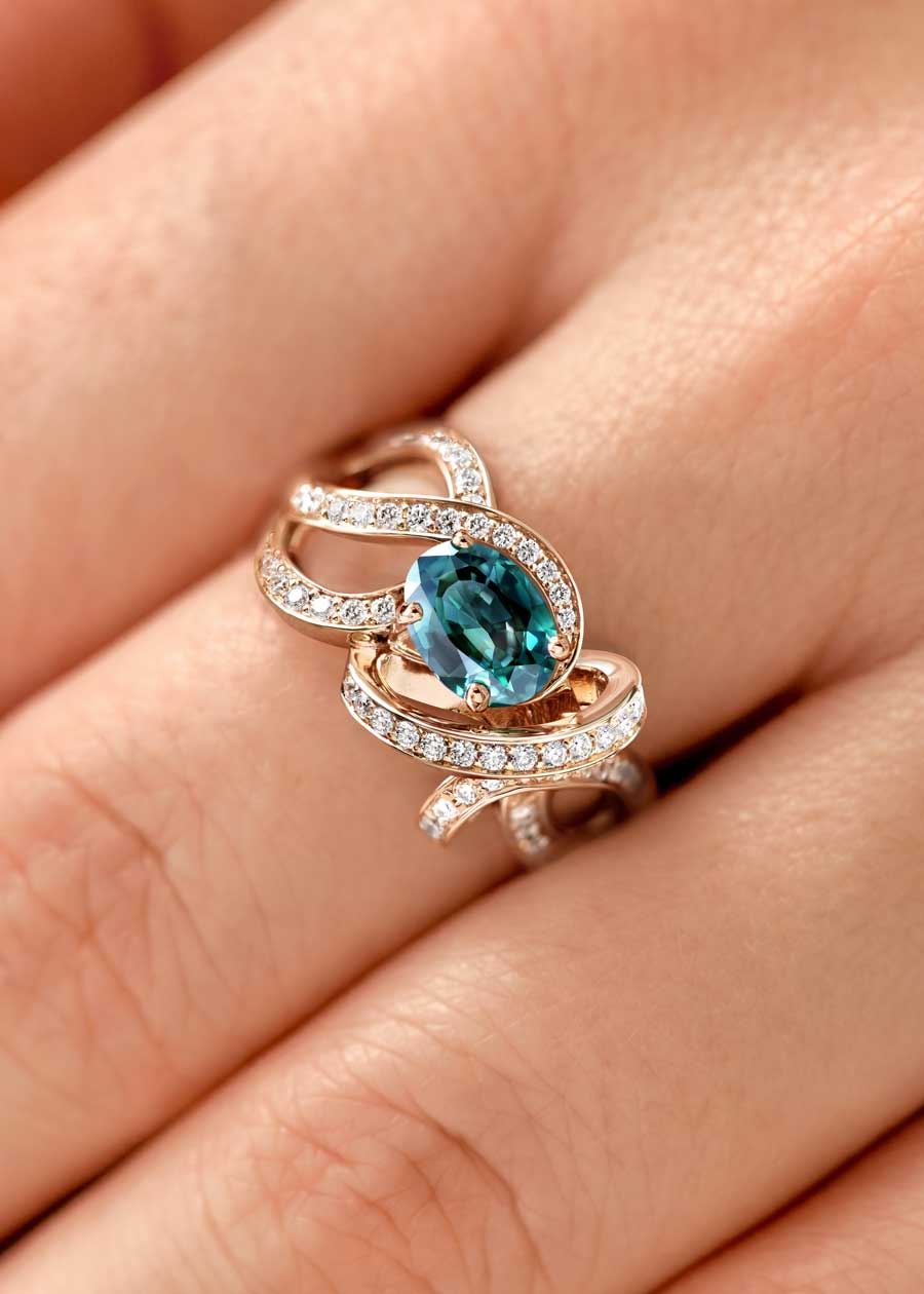 Bague Olympia saphir Teal or rose