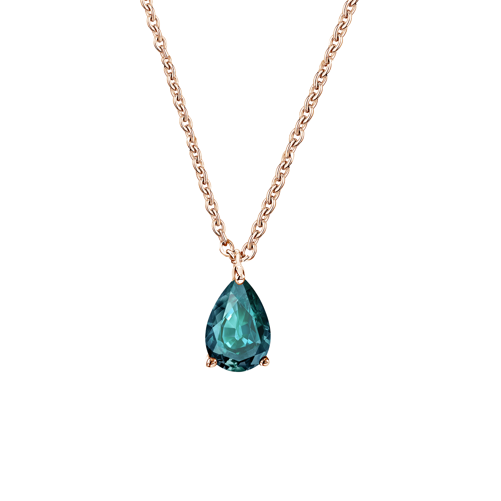 Pendentif lady poire or rose et saphir Teal